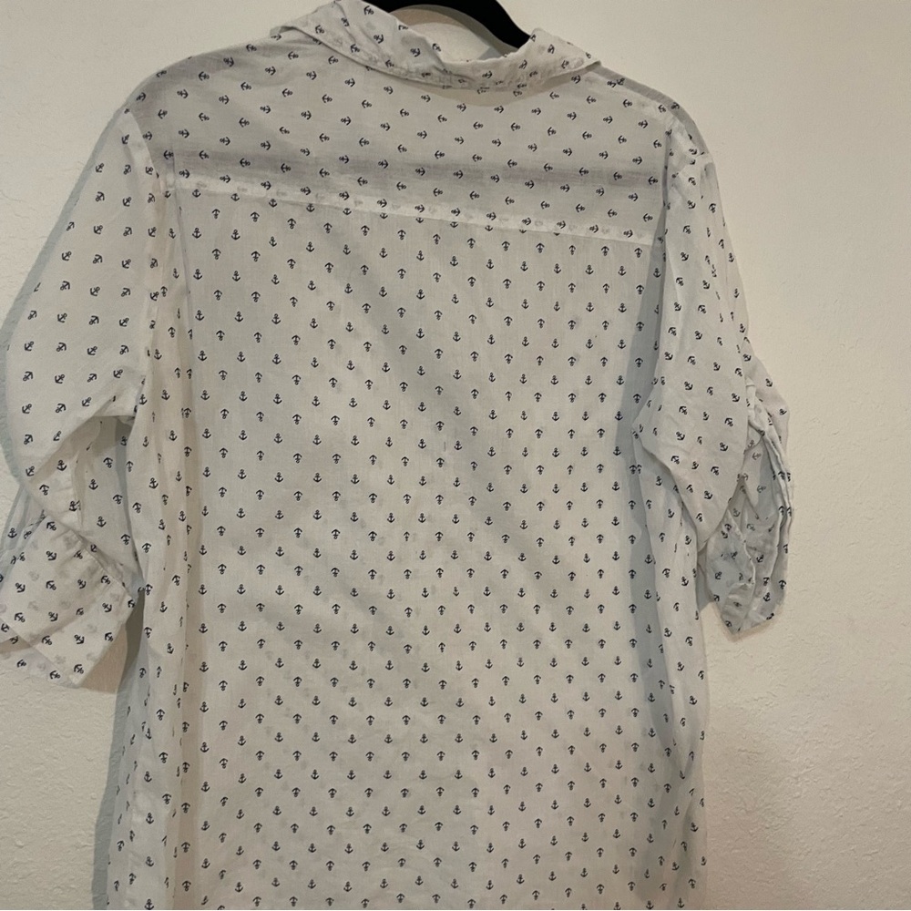 Eden & Olivia Nautical Anchor Print Blouse XL cotton lightweight coastal top - Picture 8 of 8